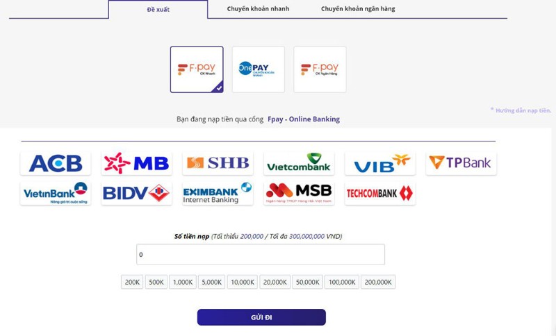 Nạp, rút tiền tại VNloto casino